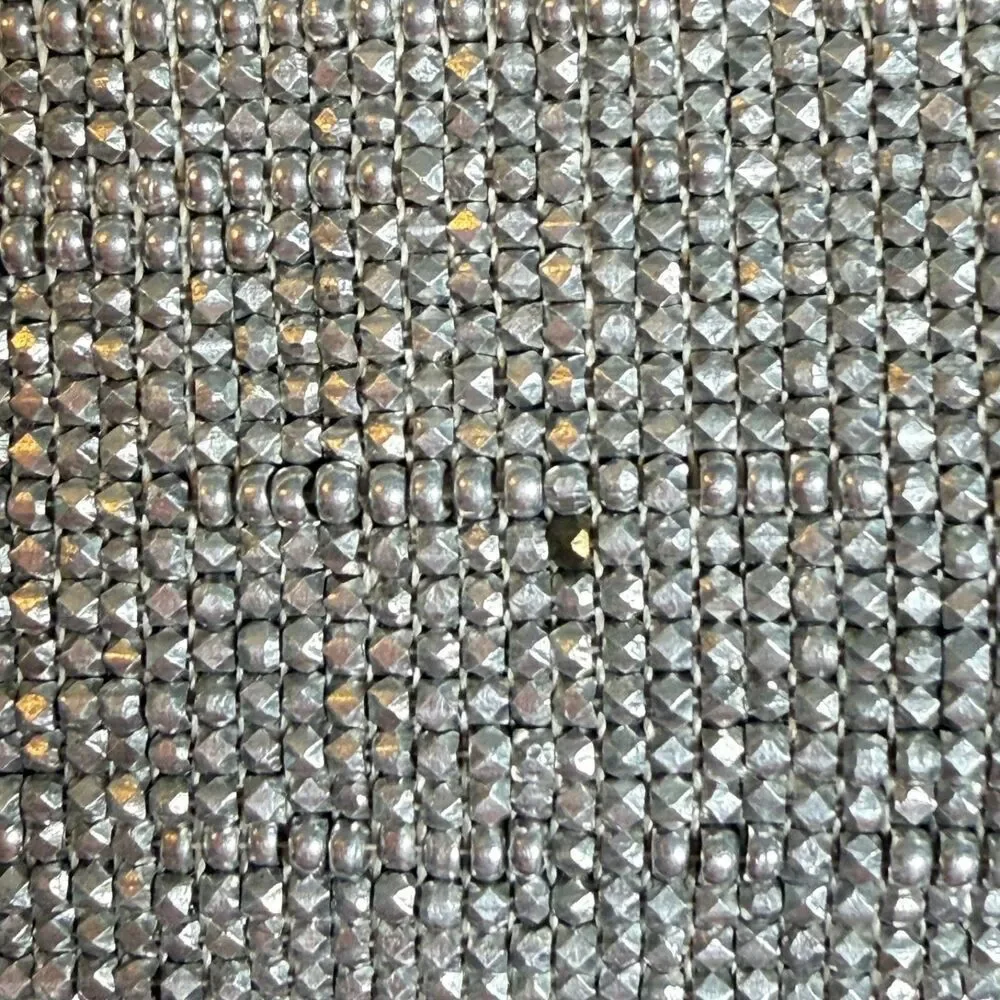 Vintage Made in France Silver Beaded Evening Bag Rhinestone Kiss Lock Purse